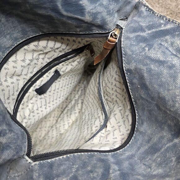 Mona B Collins Tote Bag Distressed Leather Denim Rustic Purse Handbag - Picture 11 of 14